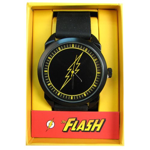 The Flash Logo Black Rubber Strap Watch Accutime Flash Watches at