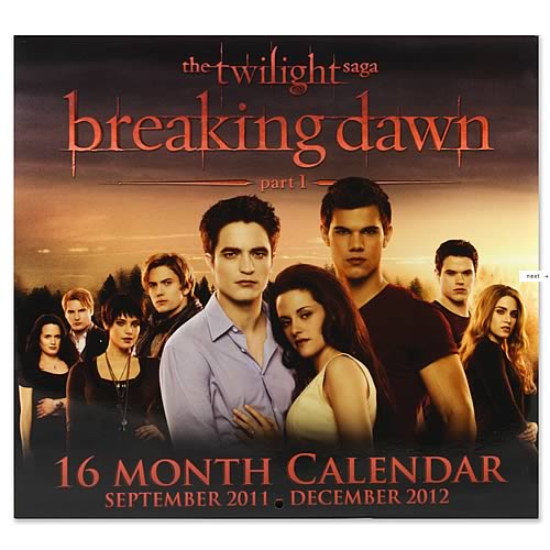 Twilight Breaking Dawn 2012 16 Month Wall Calendar NECA Twilight